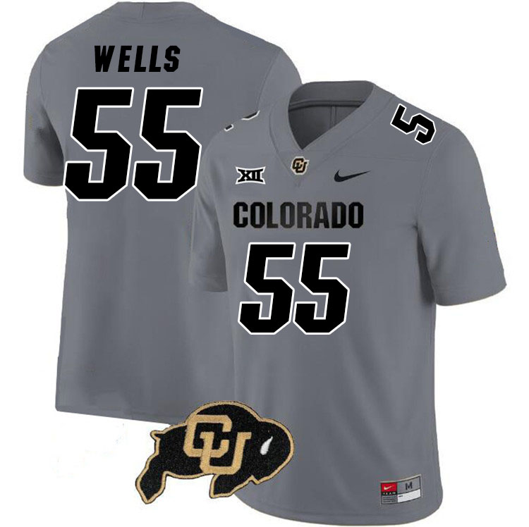 Colorado Buffaloes #55 Van Wells Big 12 Conference College Football Jerseys Stitched Sale-Grey